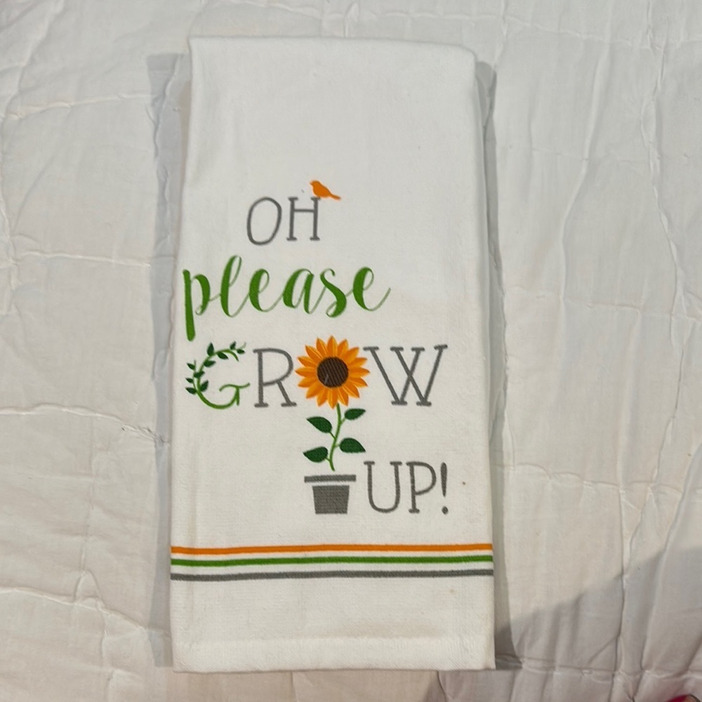 NWOT Casaba White Kitchen Towel with Green and Orange Accents
